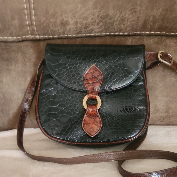 Sondra Roberts Handbags - Sandra ROBERTS Black and Brown Leather Crossbody Bag with Saddle Shape